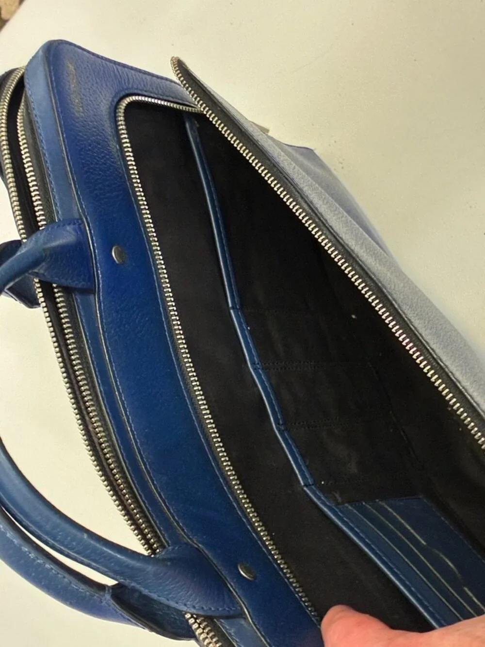 Jack Spade Mason Leather Slim Briefcase Cobalt Blue